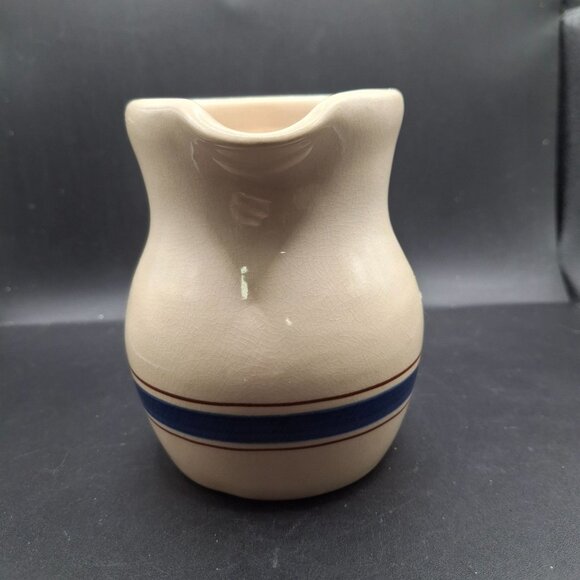 Vintage Stoneware Creamer Pitcher With Blue Stripe By Vernon Corp. Taiwan - Picture 2 of 7